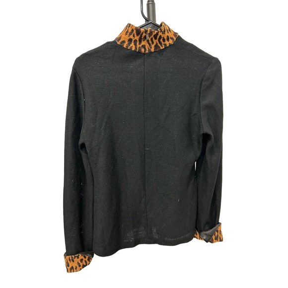 Vintage Mevisto Black Sweater Leopard Print Collar Cuffs Size 8 - Picture 2 of 8